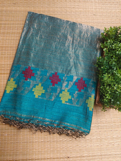 Qafiya - Handwoven Tussar Needle Jamdani saree by Rihyaaz featuring intricate woven motifs, premium Tussar silk fabric, elegant drape, and authentic Bengal craftsmanship for festive and wedding wear.