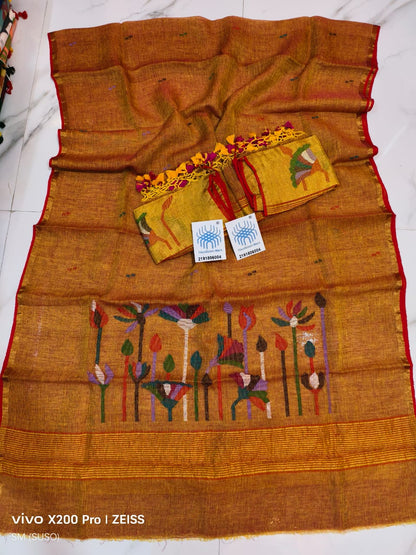 Pichwai Tissue Linen Jamdani Suit with Zari Palla & Floral Zari Dupatta