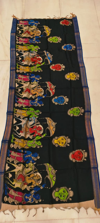 Mangalgiri Silk Dupattas – Hand-Drawn & Hand-Painted Art | Multicolour Premium Collection