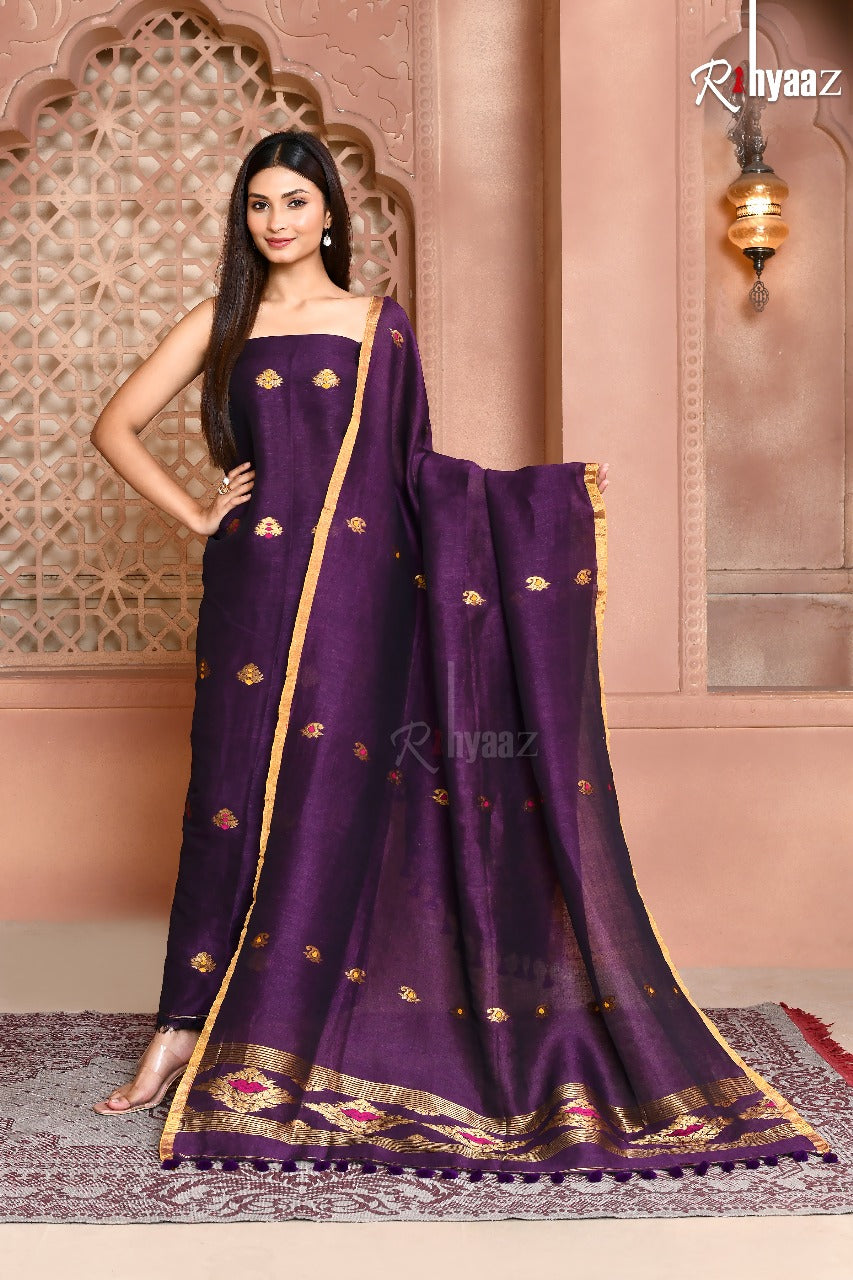 Zaveri- Linen by linen meenakari benarasi 2pc suits