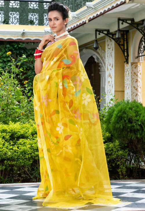 Papri – Resham Silk Floral Weaving Saree with Bird Detailing | Versatile Party to Presentation Wear