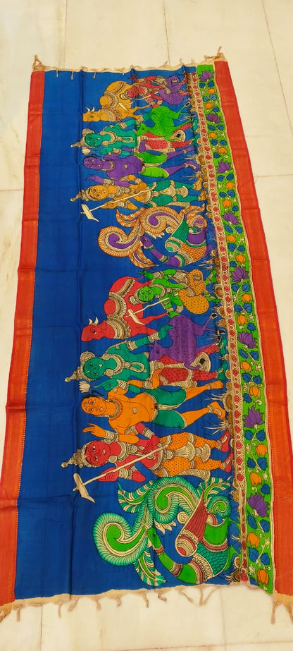 Mangalgiri Silk Dupattas – Hand-Drawn & Hand-Painted Art | Multicolour Premium Collection