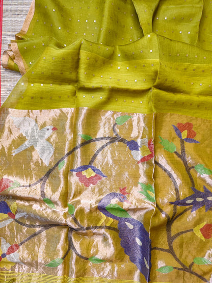Aleya by Rihyaaz – 100% Pure 4 Ply × 4 Ply Resham Silk Sequins Paithani Jamdani Saree with Tested Zari and Pure Resham Matka Blouse Piece.