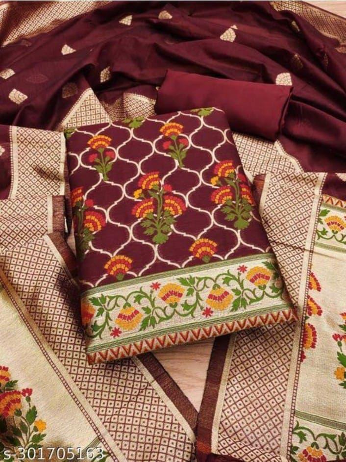 𝓖𝓾𝓵𝓲𝓼𝓽𝓪𝓷- Zari Jacquard Floral Weaved Benarasi Meenakari 3-Piece Suit