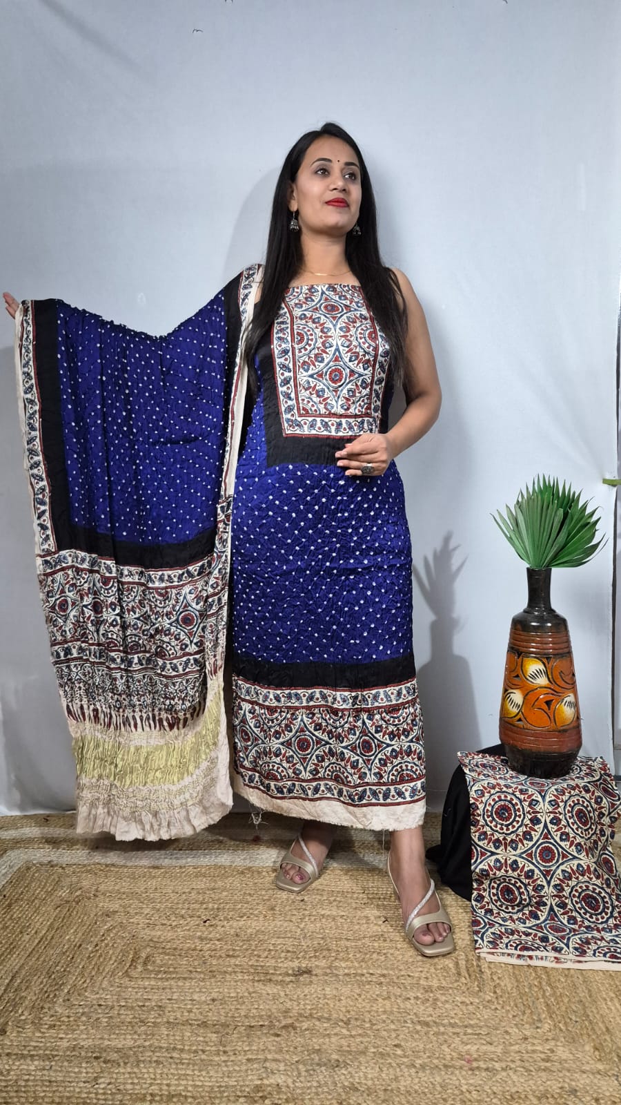 Modal Silk Ajrakh Bandhani 3-Piece Suit Set