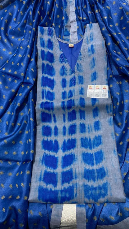 Pure Tussar Silk Handwoven Dress Material Set | Semi-Stitched Kurta with Handwoven Tussar Dupatta