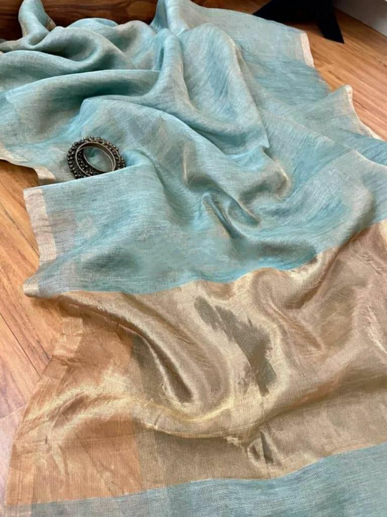 Liya – Silk Tissue Weaved Linen Saree with Elegant Tissue Palla